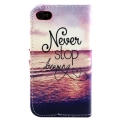 Стильный чехол книжка для iPhone 4 / 4S с разъемами для карточек "Never Stop Dreaming"
