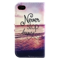 Стильный чехол книжка для iPhone 4 / 4S с разъемами для карточек "Never Stop Dreaming"