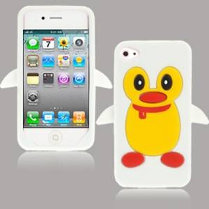 Силиконовый 3D чехол пингвин для iPhone 4 / 4S (белый)