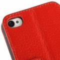 Кожаный чехол книжка Litchi для iPhone 4/4S с двумя окошками на дисплее (красный)