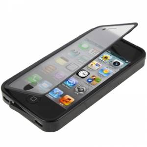 Купить гелевый чехол книжку для iPhone 4/4S с прозрачным флипом (Black)