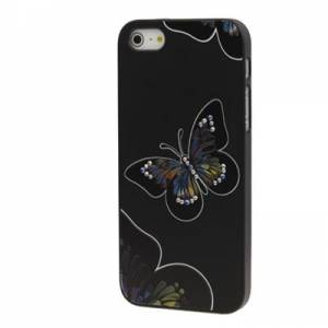 Купить чехол накладка iPsky со стразами для iPhone 5 / 5S бабочка на черном фоне 3D эффект в интернет магазине