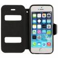 Чехол книжка Crazy Horse для iPhone 5/5S/SE с окошками на флипе (черный)