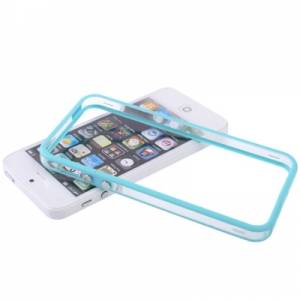 Купить гелевый чехол бампер для iPhone SE / 5 / 5S с пластиковой прозрачной вставкой и кнопками (голубой) в интернет магазине
