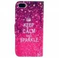 Чехол книжка сверкающая для iPhone 5/5S "Keep Calm and Sparkle" с держателем и разъемами под карточки