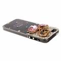 Чехол накладка со стразами и камнями для iPhone 5 / 5S прозрачный с двумя нежными лебедями в форме сердца