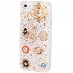 Купить роскошный чехол накладка со стразами и жемчугом для iPhone 5 / 5S Heart Style (ручная работа) в интернет магазине