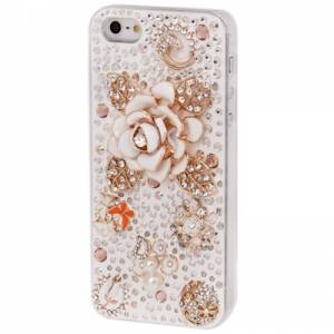 Купить роскошный чехол накладка со стразами и жемчугом для iPhone 5 / 5S Flowers Style (ручная работа) в интернет магазине