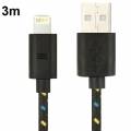 USB кабель 8 pin 3 метра в нейлоновой оплетке черный для iPhone 6 / 6 Plus, 5/5S / iPod touch 5 / iPad mini / mini 2 Retina / iPad 4 / Air / Air 2