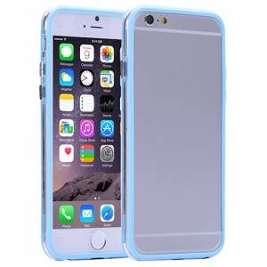 Купить гелевый чехол бампер для iPhone 6 с вставкой и кнопками голубой 
