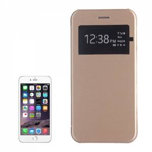 Купить кожаный чехол книжку для iPhone 6 Plus / 6+ с окошком золотой