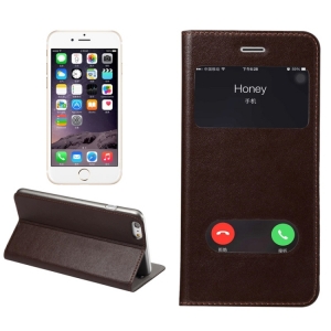 Купить кожаный чехол книжку для iPhone 6 Plus / 6S Plus с двумя окошками Caller ID (черный)