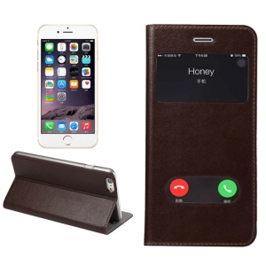 Купить кожаный чехол книжку для iPhone 6 Plus / 6S Plus с двумя окошками Caller ID (черный)