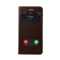 Кожаный чехол книжка для iPhone 6 Plus / 6S Plus с двумя окошками Caller ID (Brown)