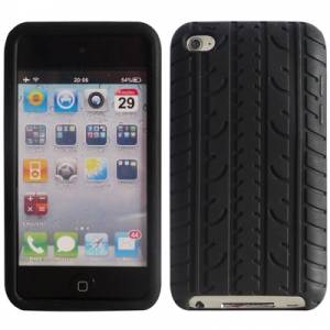 Силиконовый чехол для iPod Touch 4G черный с рисунком шины/колеса
