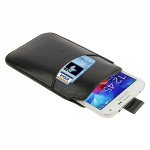 Купить универсальный кожаный чехол карман для iPhone 6 / 7 / 8 / X, Samsung Galaxy S8 / S7 / S6 / S5 / S4 / S3 и других смартфонов глянцевый с ремешком (черный)