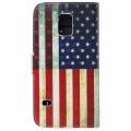Кожаный чехол книжка USA Flag для Samsung Galaxy S5 mini / G800 флаг США с подставкой