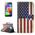 Кожаный чехол книжка USA Flag для Samsung Galaxy S5 mini / G800 флаг США с подставкой