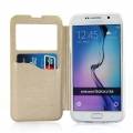 Кожаный чехол книжка UFO для Samsung Galaxy S6 / G920 с окошком, подставкой и разъемами под карточки (золотой)