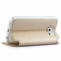 Кожаный чехол книжка UFO для Samsung Galaxy S6 / G920 с окошком, подставкой и разъемами под карточки (золотой)