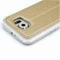 Кожаный чехол книжка UFO для Samsung Galaxy S6 / G920 с окошком, подставкой и разъемами под карточки (золотой)
