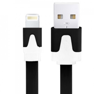 Купить короткий USB кабель Noodle Style Lightning 8 pin плоский черный (30 см) для iPhone 6 / 6 Plus, 5 / 5S, iPad mini / mini 2 Retina, iPad Air / Air 2, iPad 4, iPod touch 5 в интернет магазине