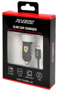 Купить авто ЗУ Ferrari 2xUSB 2.1A + microUSB cable FERUCC2UMIBL (черный) в интернет магазине