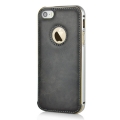 Чехол для iPhone SE / 5S / 5 с алюминиевой рамкой бампером и кожаной накладкой слайдером