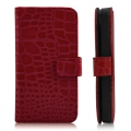 Кожаный чехол книжка с горизонтальным флипом для iPhone 5 / 5S под крокодила (красный)
