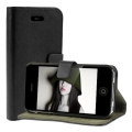 Кожаный чехол книжка Cross Grain для iPhone 4/4S с подставкой (черный)