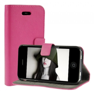 Купить кожаный чехол книжка Cross Grain для iPhone 4/4S с подставкой (magenta) в интернет магазине