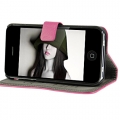 Кожаный чехол книжка Cross Grain для iPhone 4/4S с подставкой (magenta)