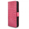 Кожаный чехол книжка с горизонтальным флипом для iPhone 5 / 5S под крокодила (magenta)