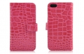 Кожаный чехол книжка с горизонтальным флипом для iPhone 5 / 5S под крокодила (magenta)
