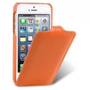 Купить кожаный чехол с флипом Melkco для iPhone 5C оранжевый