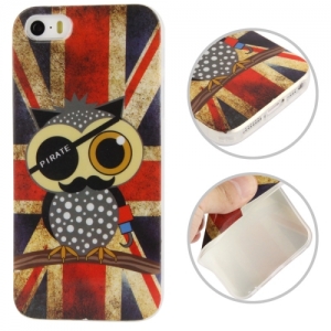 Купить гелевый чехол для iPhone SE / 5S / 5 с флагом UK ретро стиль London flag с совой в интернет магазине