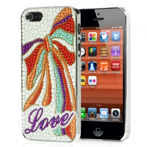 Купить чехол накладка со стразами для iPhone SE / 5S / 5 с бантом и надписью LOVE в интернет магазине